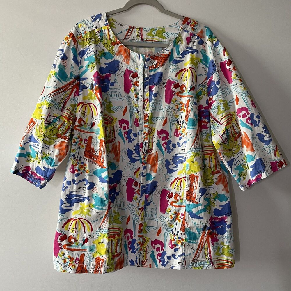 Liz & Me Women's 3/4 Sleeve Printed Jacket Multi Size 2X-(dmp)